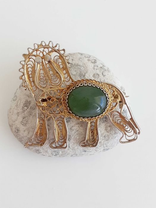 Broszka vintage lew filigran sygnowana piękna!