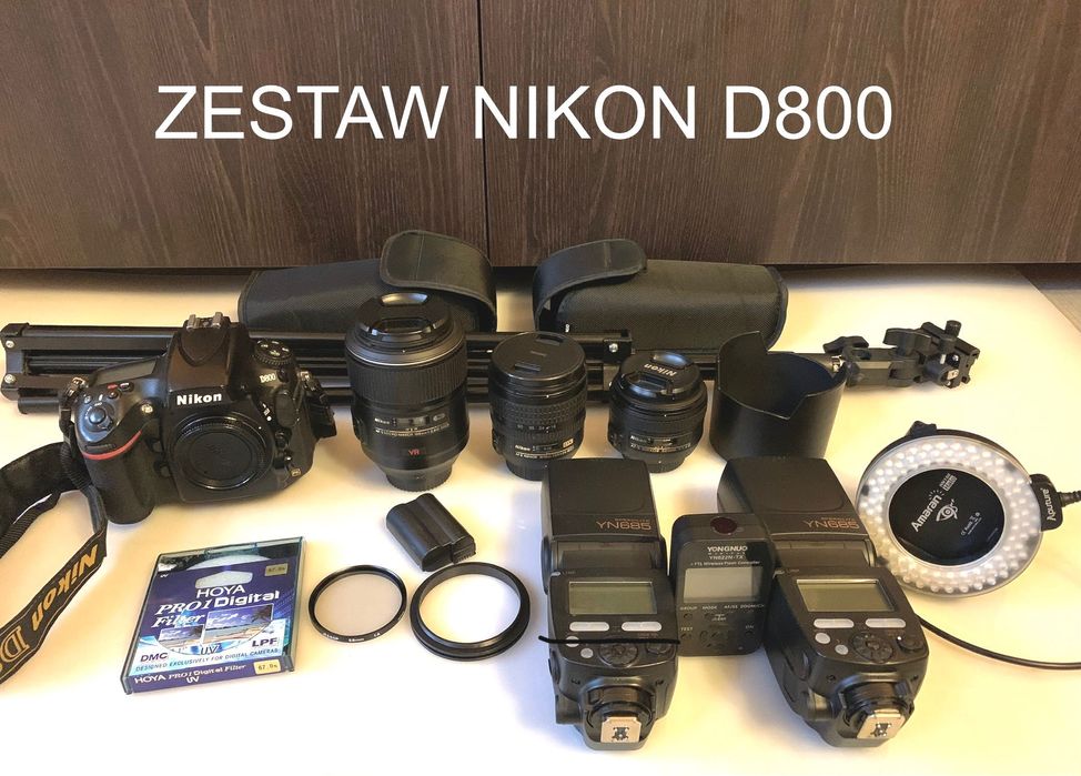 Zestaw NIKON D800 • 3 obiektywy FX + 2 Lampy + Akcesoria • Stan bdb