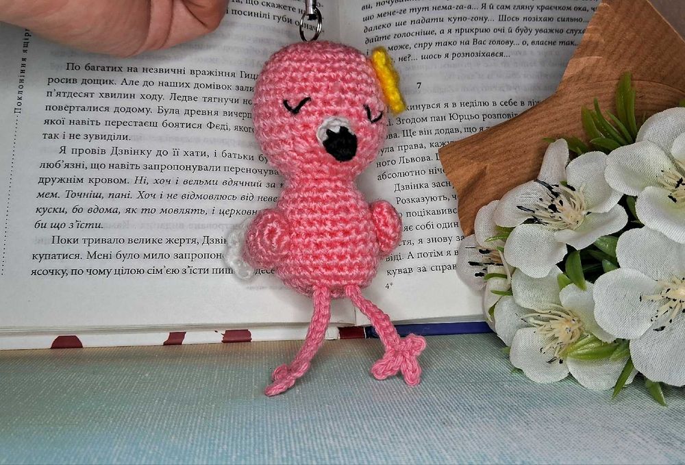Flaming brelok ręcznie robiony na szydełku amigurumi breloczek Ptak