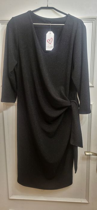 Elegancka sukienka z wiązaniem na boku, błyszcząca, rozm 46