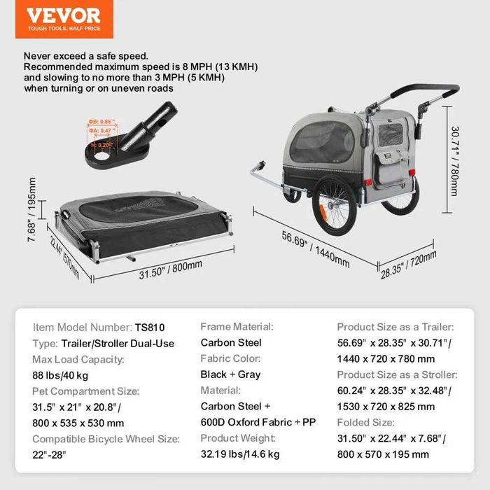 Reboque de bicicleta para cães VEVOR - Baixa de Preço
