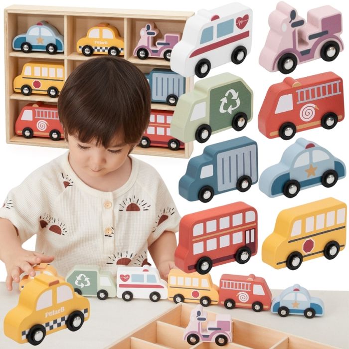 Drewniany Zestaw Pojazdów Miejskich Dla Dzieci Edukacyjna Zabawka Drewniana Viga 44281 Samochody Autobusy