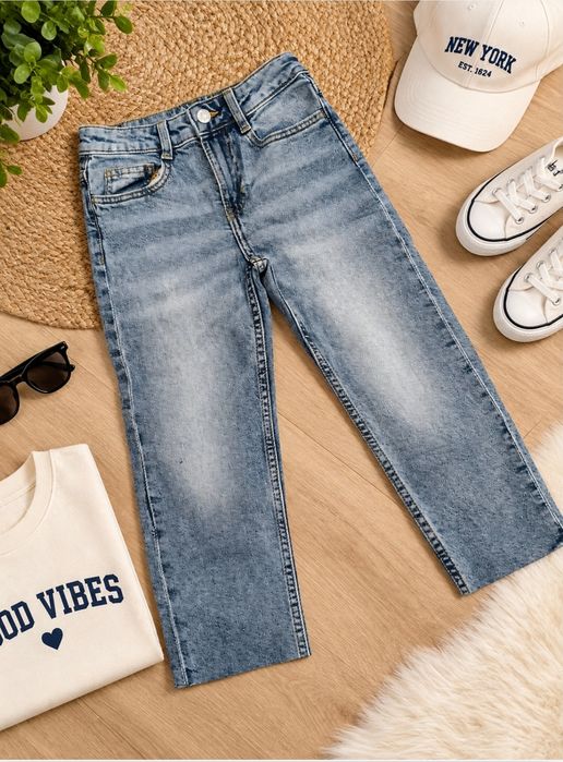 Jeansy dziewczęce a'la mom, wygodne jeansy, szerokie spodnie jeansowe 122/128 H&m