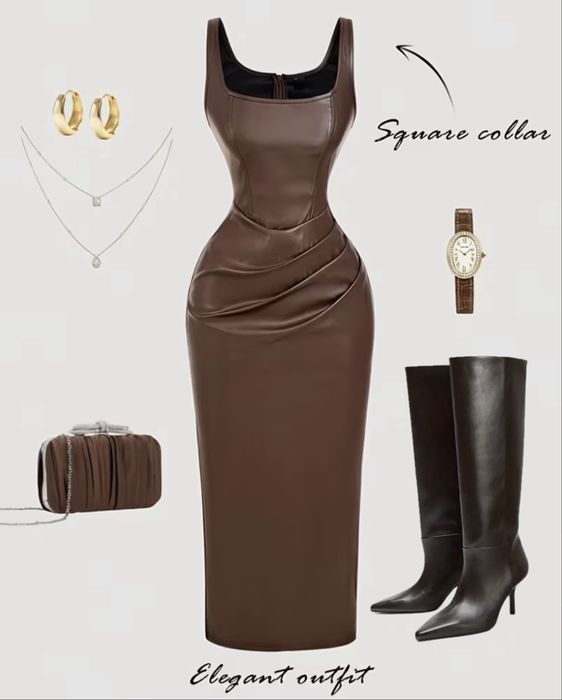 Чоботи Труби коричневі на каблуку Сапоги