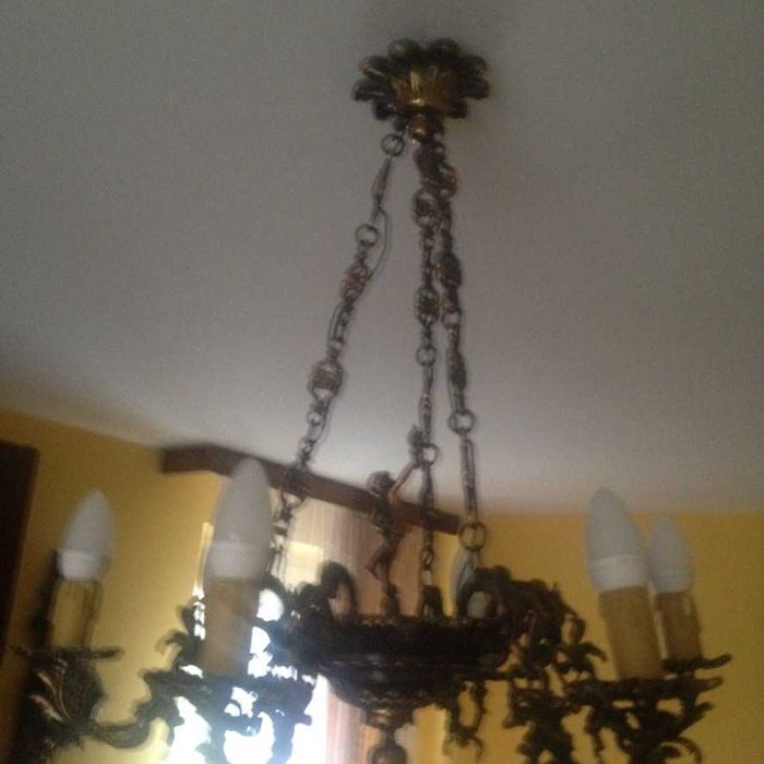 Żyrandol mosiężny/żeliwny (?) + kinkiet