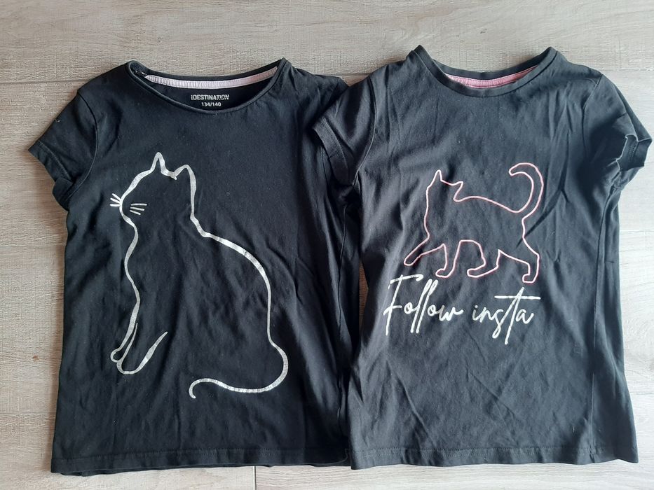 2 bawełniane koszulki/bluzeczki/T-shirt z kotami na 9-10 lat