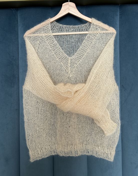 Luksusowy sweter Handmade Kid Moher i Jedwab, Waniliowa Mgiełka