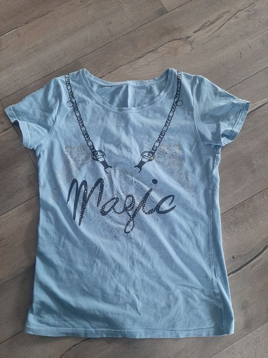 Bluzka koszulka damska bawełniana niebieska tshirt s m 36 38