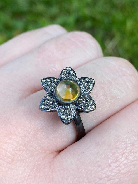 Srebrny pierścionek z naturalnym Ognistym Opalem i Diamentami!!!