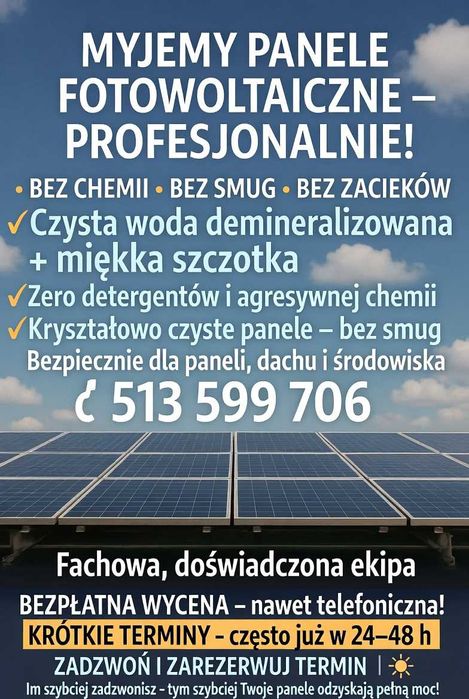 Panele fotowoltaiczne (solarne) mycie
