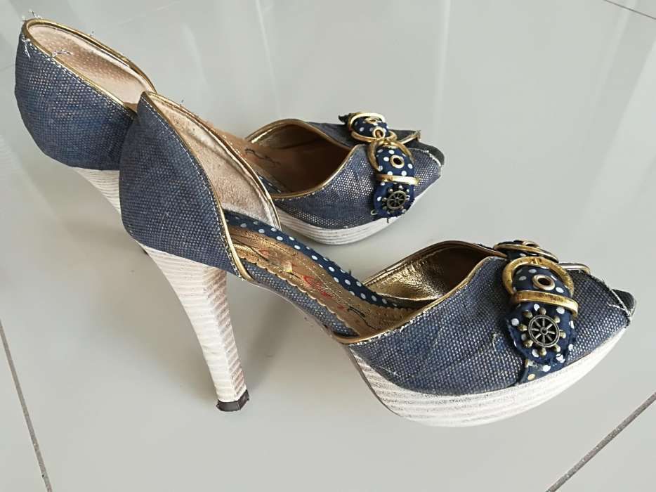 Szpilki sandały marynarskie na platformie 38 skóra