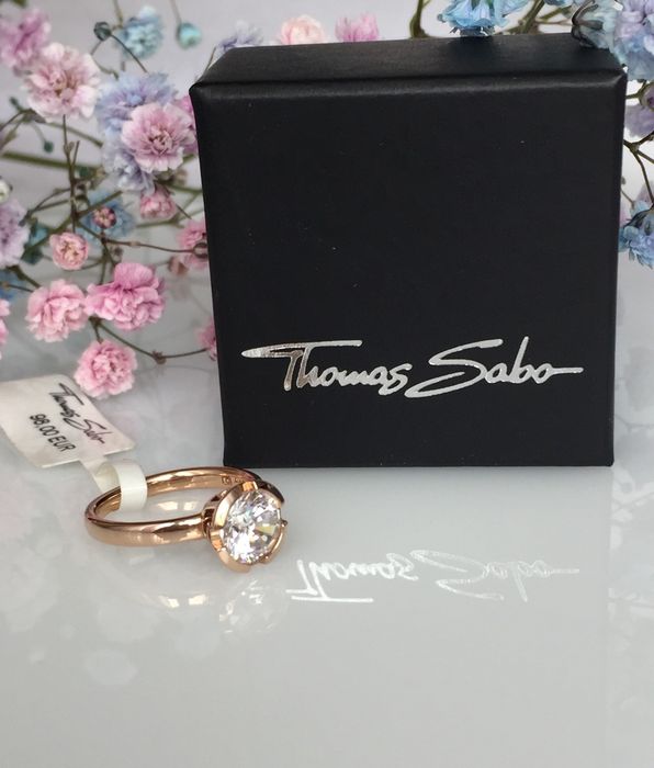Знижка! Thomas Sabo позолочена каблучка, цирконій, срібло, р. 52/54