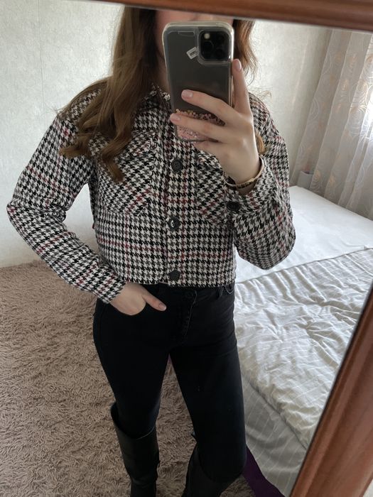 Теплий піджак в гусячу лапку на розмір с