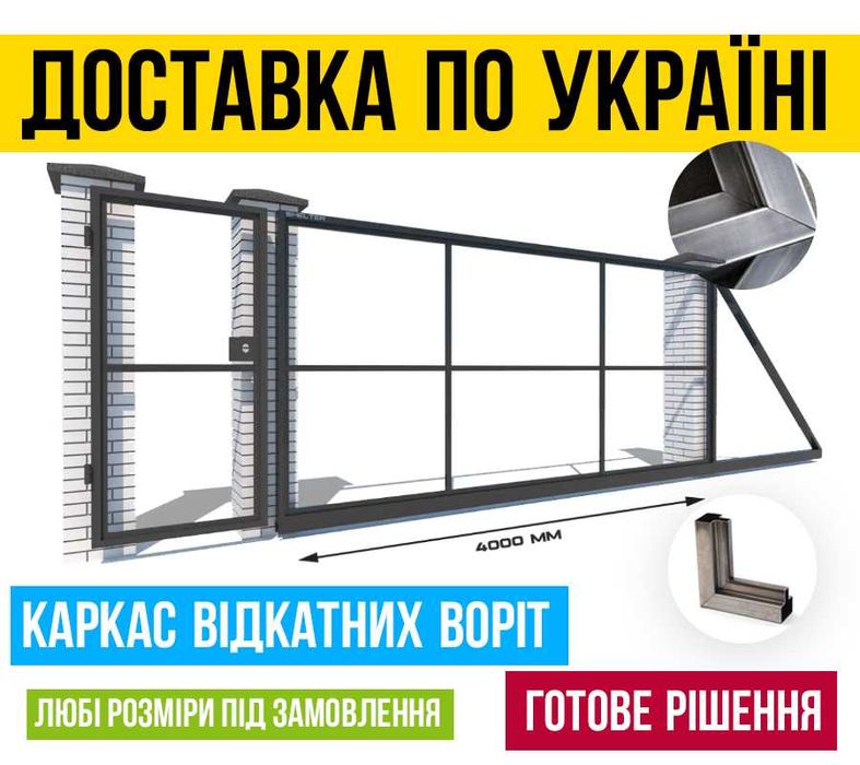 ВОРОТА Откатные / Відкатні, Каркас відкатних воріт, Каркас воріт з т-профілю