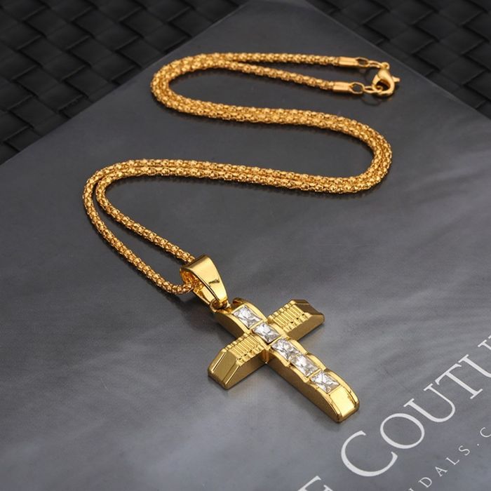 Złoty naszyjnik łańcuszek zawieszka Krzyż