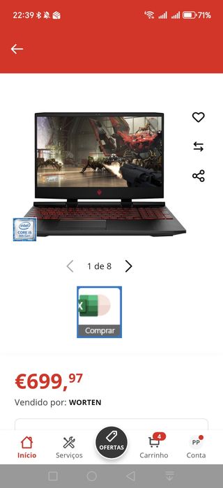 Portátil gaming HP omen 15-dc1044np