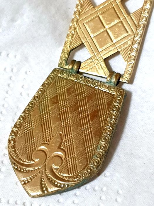 Fantástica antiga chatelaine de relógio de bolso com plaque de ouro