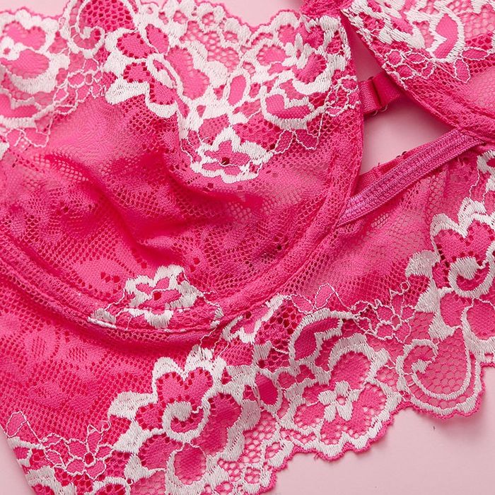Pasawa koronkowy komplet bielizny haft w kwiaty różowy