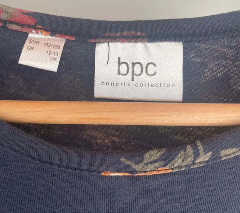 Sukienka granatowa w kwiaty dziecięca 152 cm bpc dlugi rekaw wiosenna