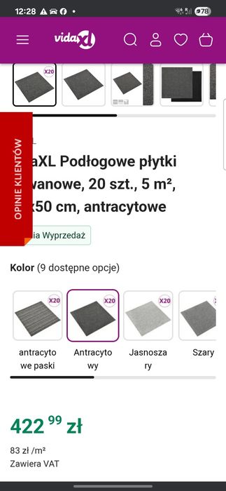 Płytki dywanowe 50×50 grubość 5mm  130szt. w tym 30 połówek