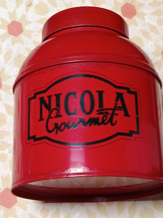 Lata decorativa grande estilo vintage - Nicola gourmet - bom estado