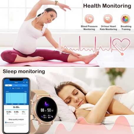 Elegancki damski smartwatch + złota i beżowa bransoleta. OKAZJA!