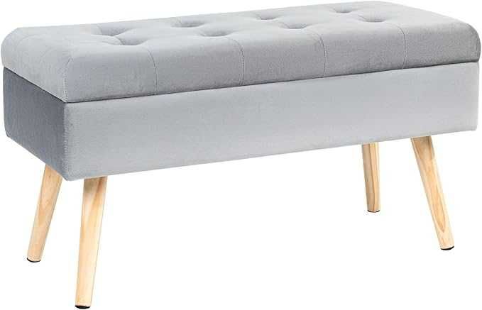 Pufa tapicerowana ławka do przedpokoju podnóżek otwierana szara aksami