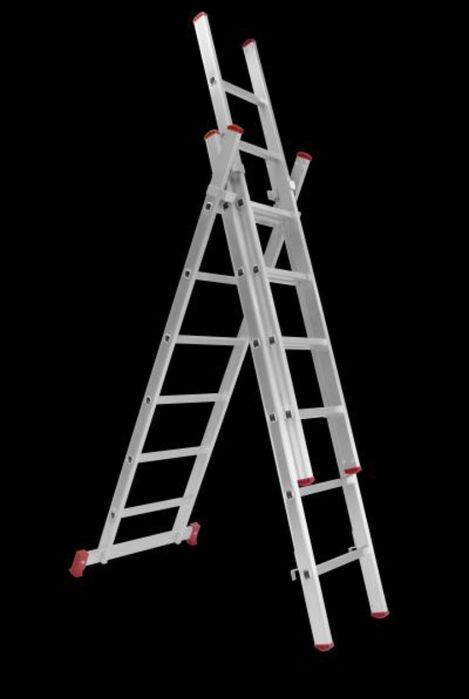 Escada Tripla Alumínio 3+3+3 M (7M Úteis) Degrau Quadrado | Fábrica