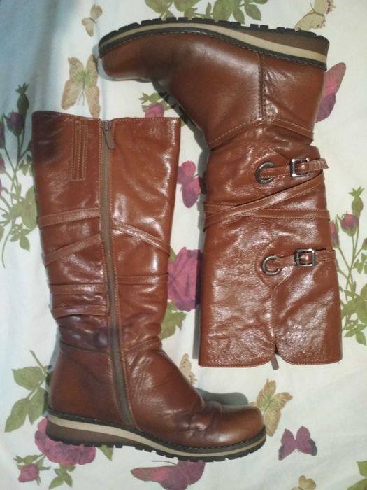 Зимние женские сапожки, натуральная кожа, коричневые