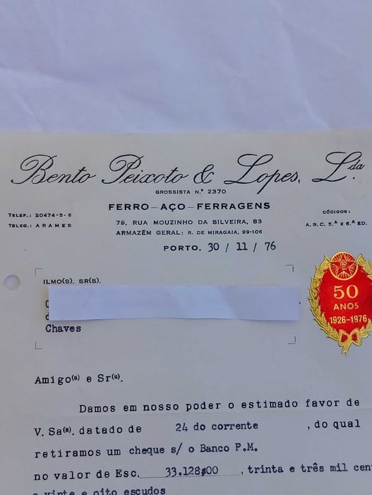 Antigo documento de crédito anos de 1970, com selo de aniversário
