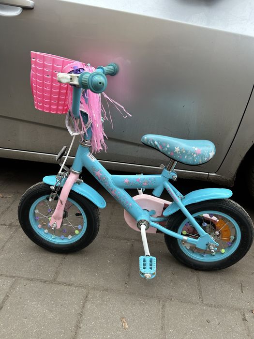 Rowerek dla dziewczynki 12 cali boczne kółka patyk