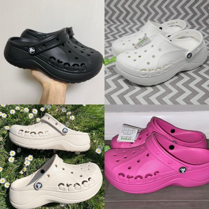 Крокси на платформі білі бежеві черные crocs baya platform w7 w8 w9