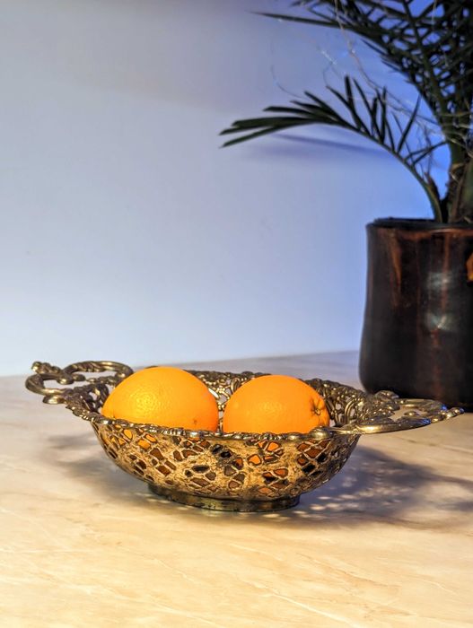 Ażurowa patera platerowana srebrem owocarka antyk