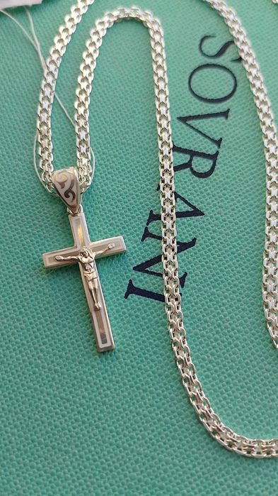 Подвійний якір бісмарк срібний ланцюг 50 55 см міцне якірне плетіння