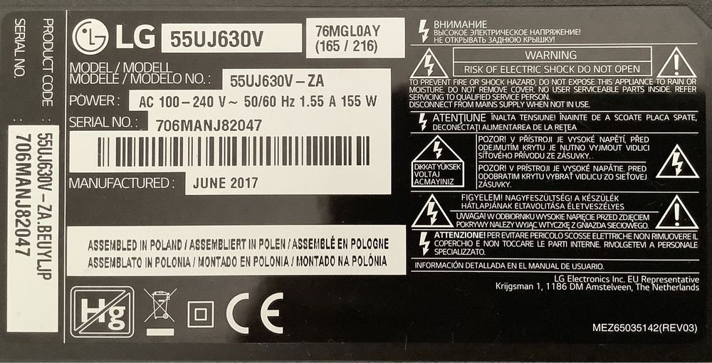 Peças para TV LG UJ630V