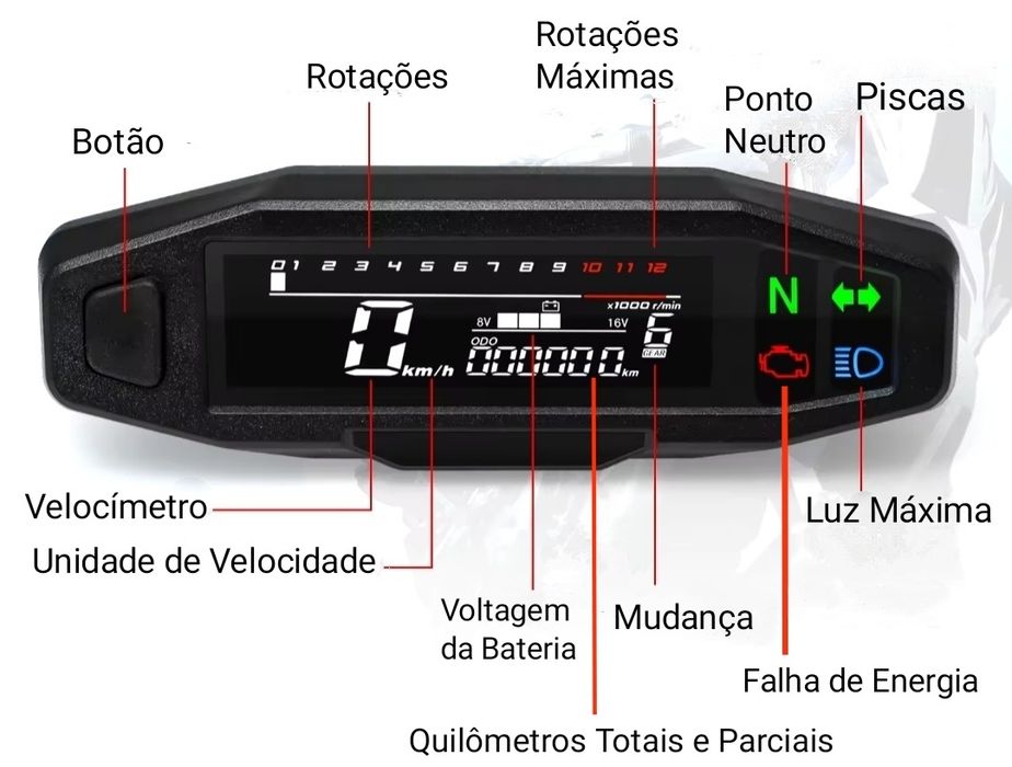 Velocímetro digital universal moto (NOVO)