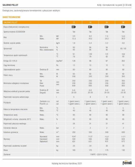 Piec stalowy na pellet Ferroli Salerno 12 kW (możliwość rat)