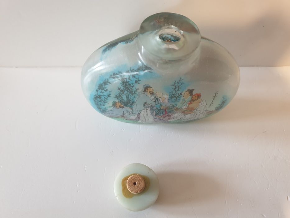 Snuff bottle-frasco de rapé asiático em vidro com pintura reversa