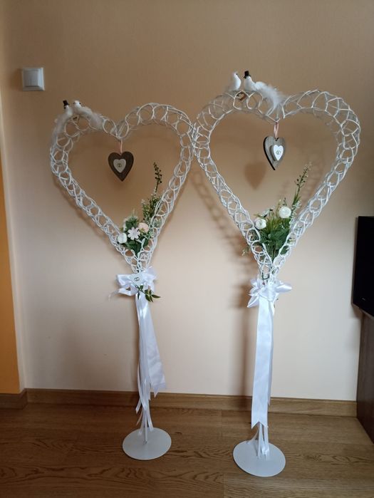 Białe Serca weselne - bez dekoracji