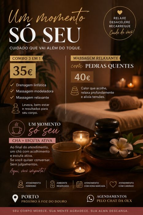 Massagem 3 em 1 - Drenagem + Modeladora + Relaxante — 35€