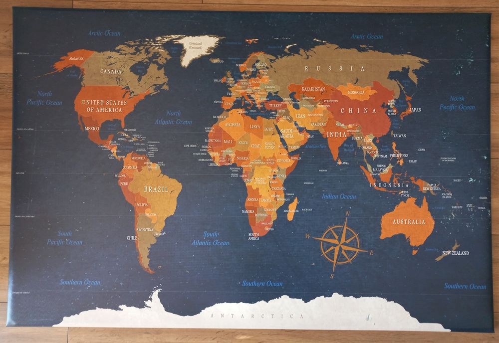Mapa świata na płótnie 120 x 80cm