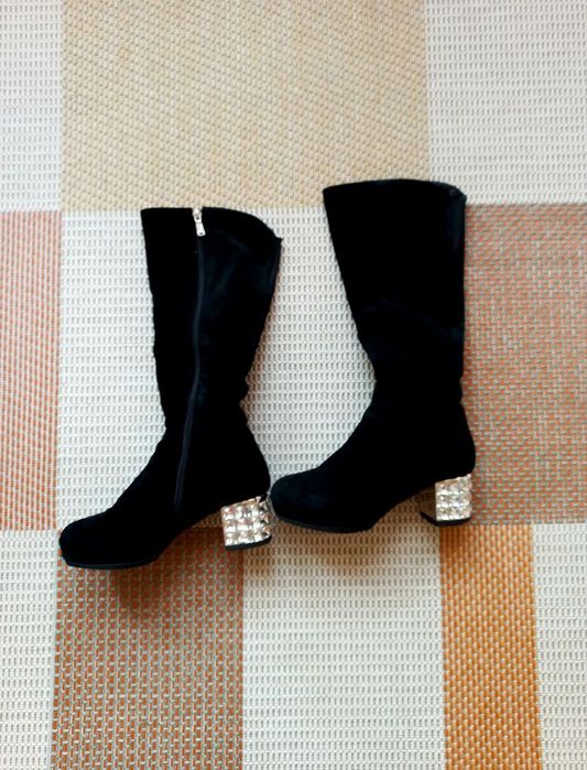 Сапоги зимові натуральний замш замшеві чорні теплі чоботи ботфорти