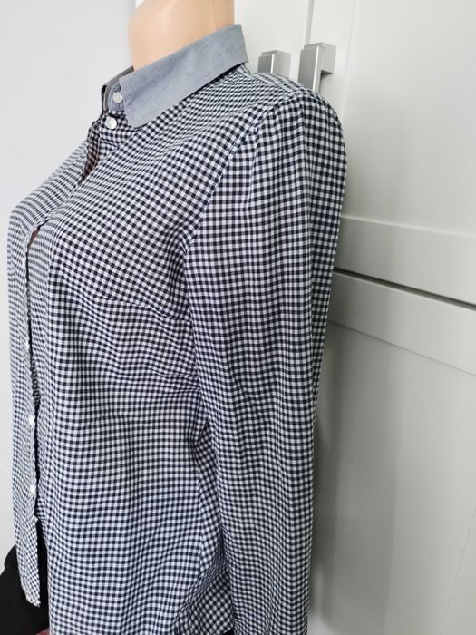 Biała bluzka koszulowa w czarną krateczkę Esprit