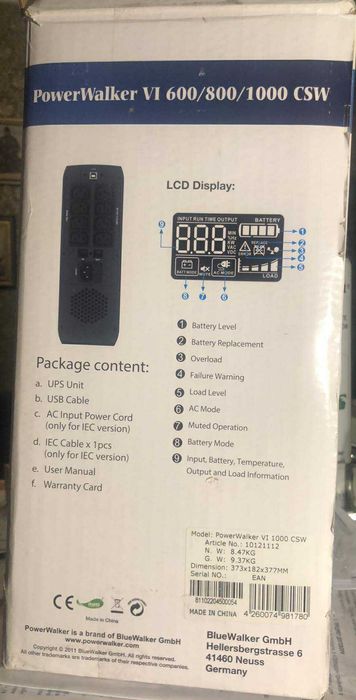 Джерело безперебійного живлення PowerWalker VI 1000 CSW