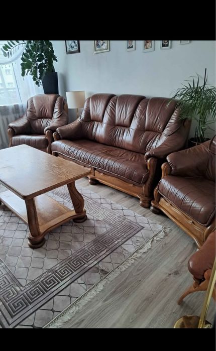 Meble wypoczynkowe skórzane plus ława