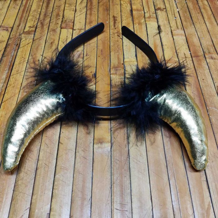 Карнавал - набор детский Рожки чёртика на обруче+маска ЗОЛОТЫЕ. Мягкие