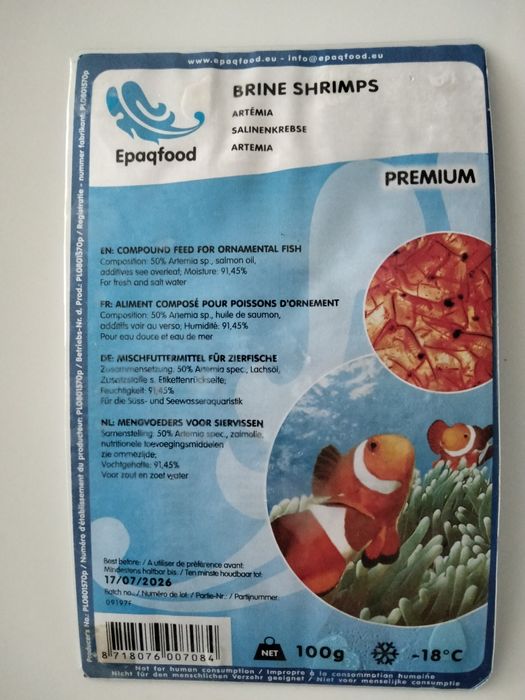 Artemia para peixes congelada em cubos