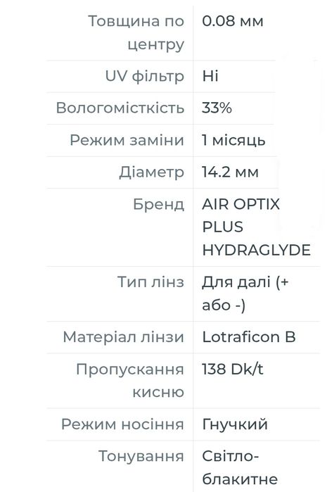 Контактні лінзи Air Optix Plus. Hydra Glyde