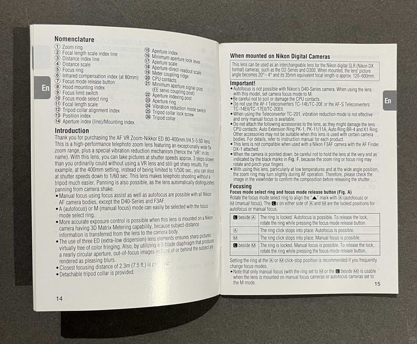 Manual Nikon af VR zoom-nikkor ed 80-400mm