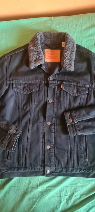 Kurtka jeans męska levis czarna z futrem =L